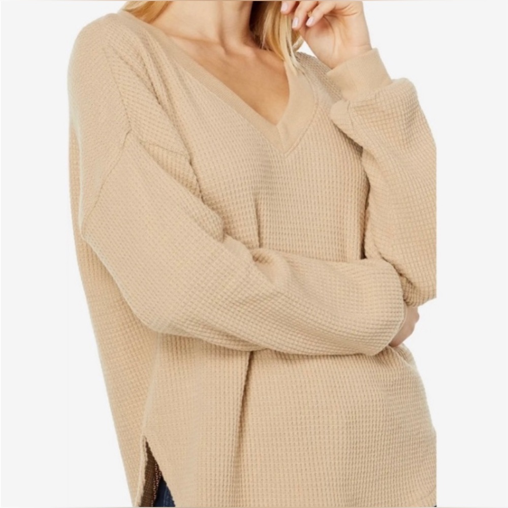 Madewell medium Spindrift V-neck Waffle Knit Long Sleeve Pullover Top